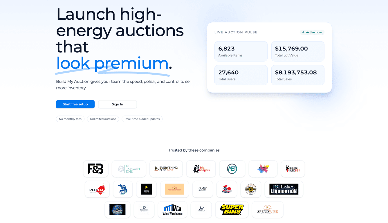 buildmyauction.com — homepage screenshot